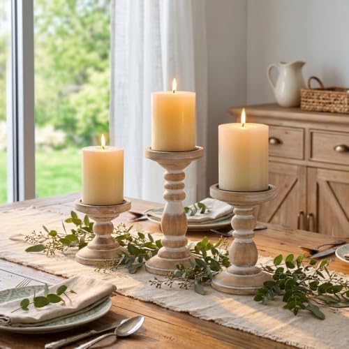 Wood Pillar Candle Holder: Rustic Distressed White Candle Stand by CreatedforWeddingsandHome