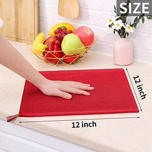 Homaxy 100% Cotton Waffle Weave Kitchen Dish Cloths 12-Pack, Red - Image 5