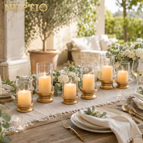 NUPTIO Hurricane Glass Candle Holders for Pillar - Matte Gold - Set of 2 - Image 6