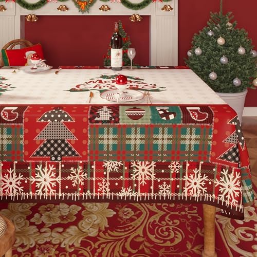 Christmas Rectangle Table Cloth,100% Waterproof Tablecloth,Christmas Decorations for Home, Vinyl Tablecloth Plastic Table Cover for Party，Picnic,Dining,Outdoor 52" x 70",Christmas Trees by Unknown