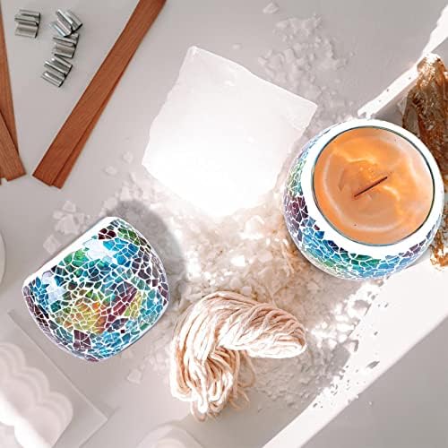 Scented Candle Holder Mosaic Glass Tea Light Holder,Handmade Romantic Glass Tealight Candle Holder for Aromatherapy,Party Décor(NO Candles),Also Used as Vase,Pen Holder,Potted Plants Bowl (Rainbow) - Image 4