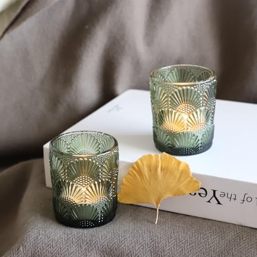 Woho Green Votive Candle Holders Set of 12, Green Glass Tealight Candle Holder for Wedding Party Table Centerpiece, Tea Lights Candle Holder Vintage for Fall Thanksgiving Christmas Decor - Image 7