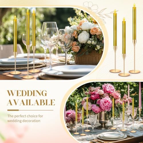 FillTouch 60 Pcs Gold Candlestick Holders with LED Flameless Candles Bulk Includes 30 Metal Candle Holders and 30 Battery Operated Candles for Wedding Table Centerpieces Home Decor(Gold) - Image 3