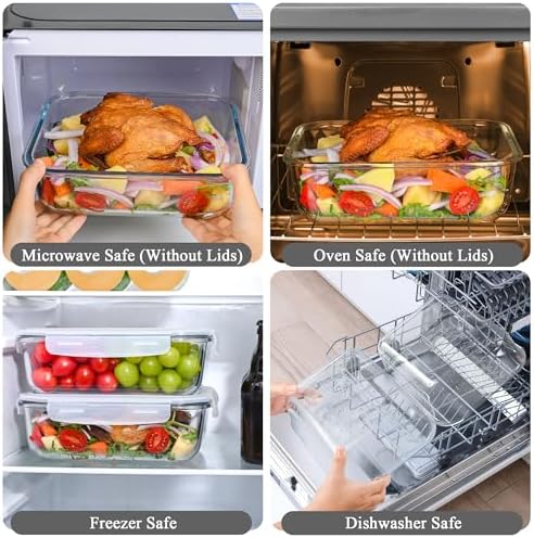 GEHE 9.8 Cup / 78 Oz Large Glass Food Storage Containers with Lids, 2 Pack Glass Meal Prep Containers Set with Airtight Locking Lids - Storing Food, Baking, Leakproof, Freezer, Microwave & Oven Safe - Image 5