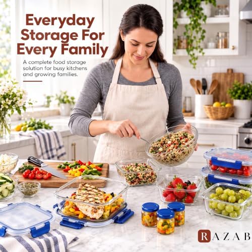 Razab 40 PC Set Glass Meal Prep Containers with Airtight Lids, Bento Boxes - Image 5