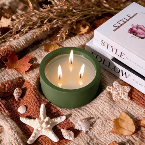 Viyffo 20oz Large Odor Eliminating Candle - Eucalyptus Mint, 3 Wick Fall Scented Soy Candle, Non Toxic, Matte Green Ceramic Jar, Fresh Home Fragrance for Bathroom, Pet, Smoke & Kitchen Odors - Image 3