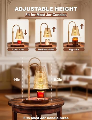 Candle Warmer Lamp with Dimmer & Timer，Adjustable Height for Jar Candles, Birthday Gifts for Mom Women Sister, Housewarming for New Home Decor, Wax Warmer for Jar Candles with 2 Bulbs (Amber-gold) - Image 5
