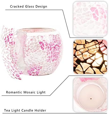 Rancco Glass Votive Candle Holder for Tealight, Romantic Mosaic Cracked Candle Holder, Candle Lamp Aromatherapy Candlescape Bowl for Valentine's Thanksgiving, Christmas Table Centerpiece, Party Decor - Image 5