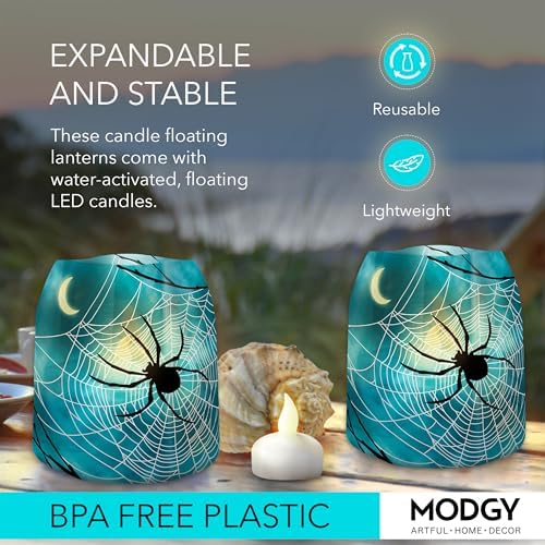 MODGY Luminary Lanterns Candle Holder Decorative Indoor Outdoor Decor, Lanterns for Wedding Centerpiece Decoration Outside Patio, with Flameless Floating LED Candles, EEK! Pack of 2 - Image 3