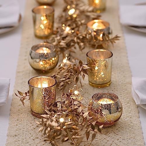 LETINE Gold Votive Candle Holders Set of 36 - Speckled Mercury Gold Glass Candle Holder Bulk - Ideal Spring Summer Decor for Wedding Centerpiece Table，Valentine's Day Decorations Indoor - Image 2