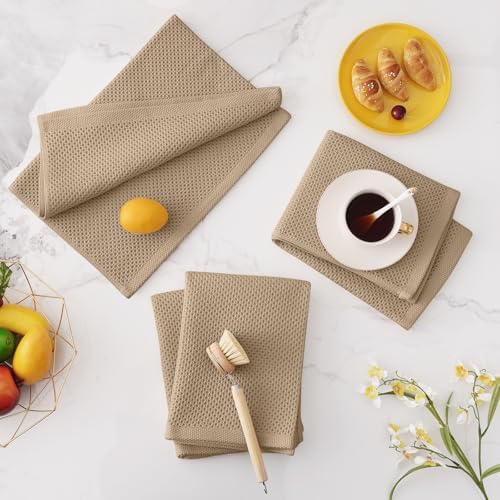 Homaxy 100% Cotton Oversized Waffle Weave Kitchen Towels 6-Pack, Tan - Image 7