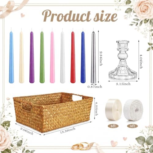 Mtlee Basket of Candle Wedding Gift Candleholders Basket Ribbon, Plain - Image 2
