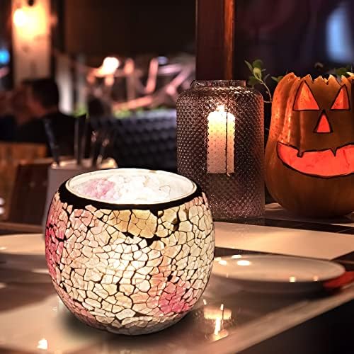 Rancco Glass Votive Candle Holder for Tealight, Romantic Mosaic Cracked Candle Holder, Candle Lamp Aromatherapy Candlescape Bowl for Valentine's Thanksgiving, Christmas Table Centerpiece, Party Decor - Image 2