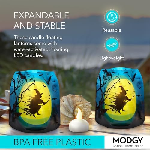 MODGY Luminary Lanterns Candle Holder Decorative Indoor Outdoor Decor, Lanterns for Wedding Centerpiece Decoration Outside Patio, with Flameless Floating LED Candles, WitchyWoman Pack of 2 - Image 3