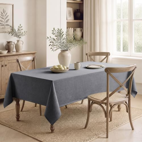 Veblandy Rectangle Tablecloth Linen Textured Waterproof & Stain Resistant Table Cloth Wrinkle Free Decorative Fabric Farmhouse Table Cover for Dining/Party/Buffet/Wedding, 60 x 120 Inch, Dark Grey - Image 7