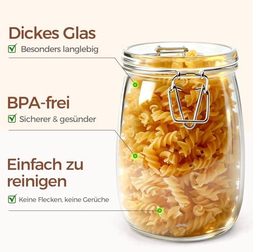 ComSaf Glass Jars with Airtight Lids 34oz 3 Pack Pantry Storage Coffee - Image 4