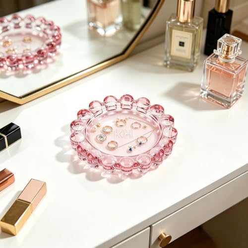 Chic Pink Bubble Glass Candle Dish – Modern Clear Glass Candle Holder for Tealights & Diffusers, Decorative Tray for Home & Tabletop Decor（1 Pack） - Image 4