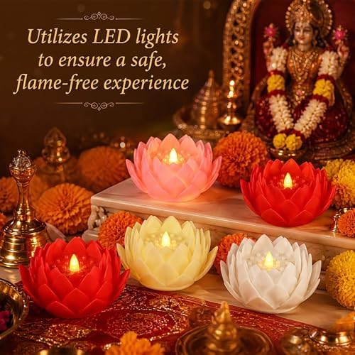 VIHOSE 6 Pcs Diwali Lotus Flower Lights, Battery LED Flameless Lights - Image 6