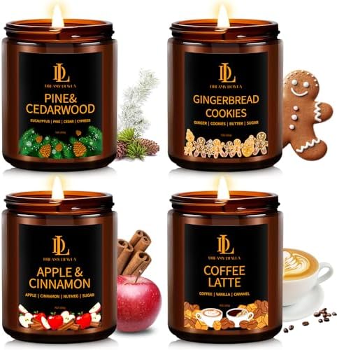 DL DREAMY DEWLA Winter Candles Set for Home Scented, 4 Pack 28oz, Soy Wax by DLDREAMYDEWLA