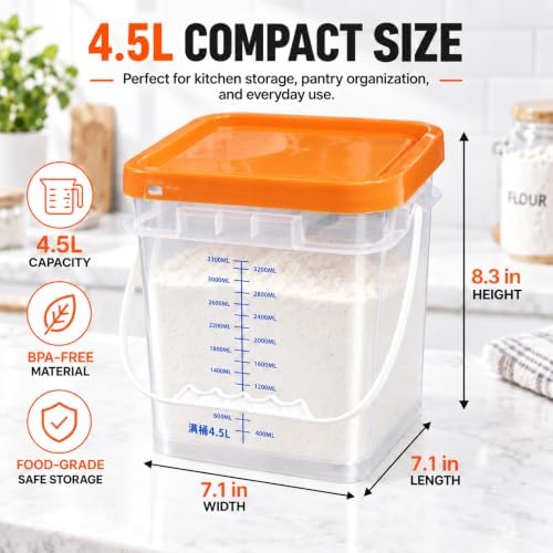 3 Pack 1 Gallon Clear Food Grade Plastic Buckets with Lids, Square Food Storage Plastic Containers with Handles, Graduated Markings, Labels for Meal Prep, Pantry, Dry Goods, Cereal, Sugar, Snacks - Image 3