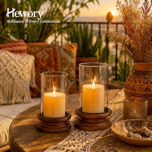 Hewory Hurricane Glass Candle Holders: 2PCS Wooden Brown Candle Holders - Image 4