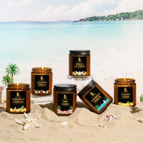6 Pack Scented Candles Set, 42oz 300 Hour Long Lasting Candle, Soy Candles for Home Scented, Scents of Coconut Vanilla/Pineapple Cocktail/Sicilian Lemon/Pink Sands/Bahama Breeze/Vanilla Ice Cream - Image 4