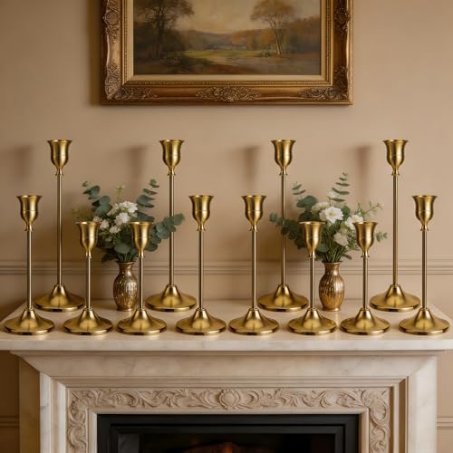 24 Pcs Gold Candlestick Holders, Vintage Metal Candle Holders Taper Candle Stands, Tall Golden Brass Tapered Candle Holder for Wedding Tables Centerpieces Decor - Image 7