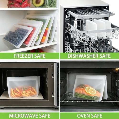 Reusable Sandwich Bags & Snack Bags Set, 8 Pack, 100% Silicone Reusable Storage Bag, Soft Shell Ziplock Silicone Food Storage Containers, Freezer Microwave Oven Dishwasher Safe, Translucent - Image 5