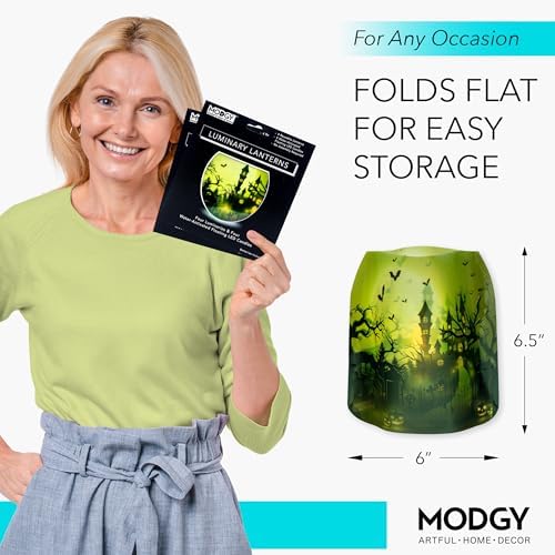 MODGY Luminary Lanterns Candle Holder Decorative Indoor Outdoor Decor, Lanterns for Wedding Centerpiece Decoration Outside Patio, with Flameless Floating LED Candles, Frankencastle Pack of 2 - Image 6