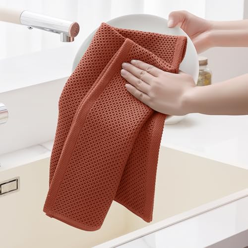 Homaxy 100% Cotton Oversized Waffle Weave Kitchen Towels 4-Pack, Rust - Image 4