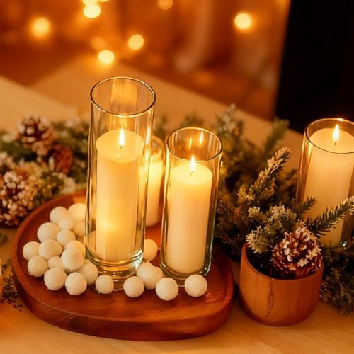 UDU 24 PCS White Pillar Candles with Glass Cylinder Vases Hurricane Glass Candle Holders for Pillar Candles Cylinder Vases for Centerpieces Wedding Table Party Home Decor - Image 6