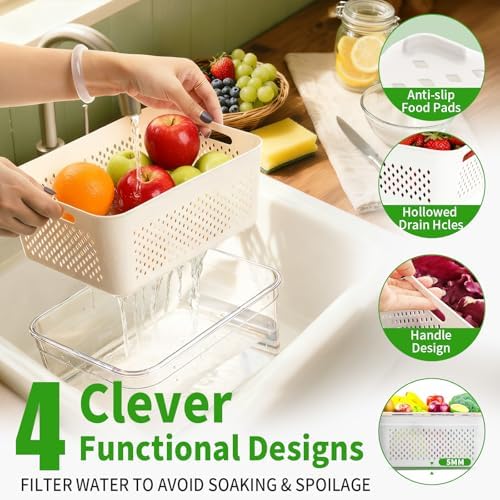 PRAKI Fruit Storage Containers for Fridge with Removable Colander, 5-Pack - Image 2