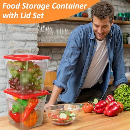 Yungyan 6 Pcs Commercial Clear Food Storage Containers 4 Qt Square Acrylic Airtight Food Storage Containers with Lids for Kitchen Restaurant Pantry Freezer Flour Sugar(Red) - Image 4