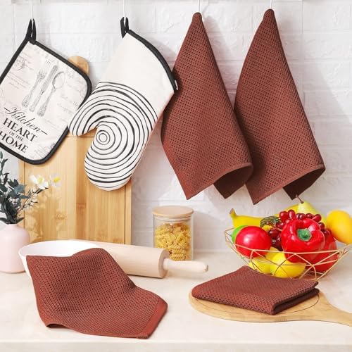 Homaxy 100% Cotton Waffle Weave Kitchen Dish Cloths 18-Pack, Rust - Image 6