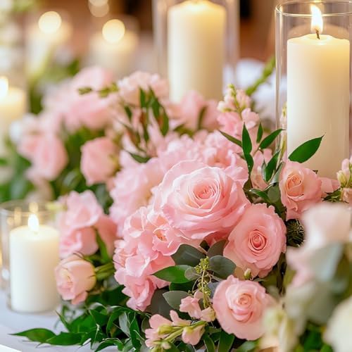 24 Pcs White Pillar Candles and Glass Cylinder Vases Clear Glass Pillar Candle Holders Hurricane Glass Candle Holders for Table Centerpieces Wedding, Party, Event, Home Office - Image 6