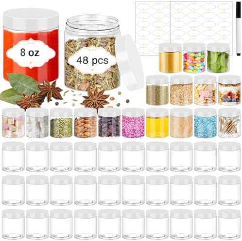 PeacePeo 8 OZ Plastic Jars, 48 Pack Clear Slime Containers with Lids by PeacePeo