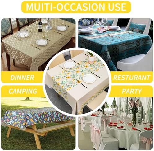 Rectangle Table Cloth,100% Waterproof Tablecloth Oil Proof Spill Proof Vinyl Table Cloth, Wipe Clean Plastic Table Cover for Dining, Camping, Indoor and Outdoor 54" x 120",Yellow Flower - Image 6
