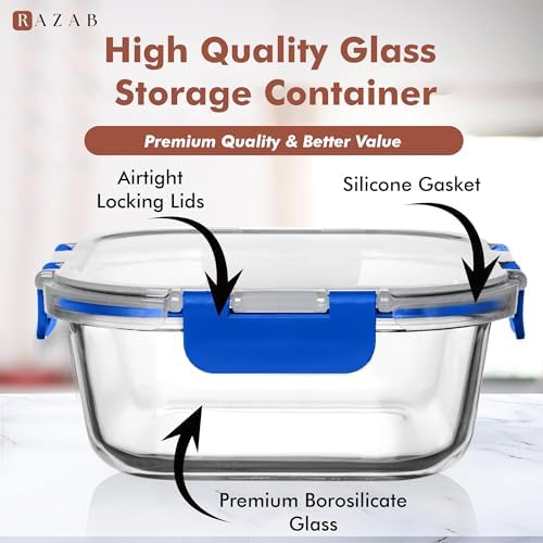 Razab 2 PC 1200ML / 41 Oz Glass Food Storage Containers with Lids - Airtight & Leakproof - Microwave/Oven/Freezer Safe - BPA Free - Ideal for Meal Prep, Storing Leftover & Lunch - Image 6
