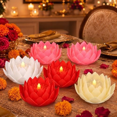 VIHOSE 6 Pcs Diwali Lotus Flower Lights, Battery LED Flameless Lights by VIHOSE