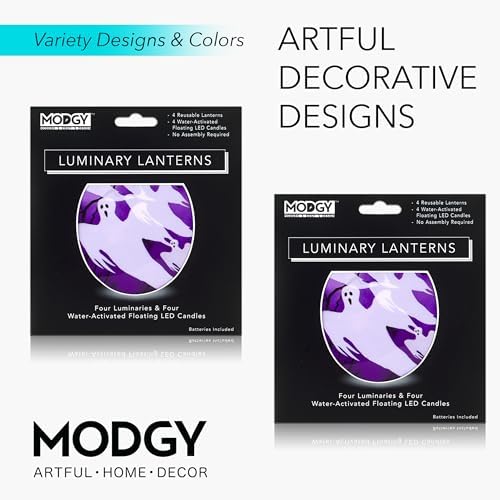 MODGY Luminary Lanterns Candle Holder Decorative Indoor Outdoor Decor, Lanterns for Wedding Centerpiece Decoration Outside Patio, with Flameless Floating LED Candles, Boo! Pack of 2 - Image 5