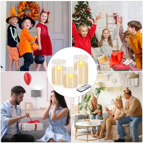 wemarry Flameless Candles 4" 5" 6" Acrylic Glass Pillars 3" Diameter Battery Operated Flickering Candles Include 8-Key Remote with Timer Function 400+ Hours (Pure White, Warm Light 6 Pack) - Image 3