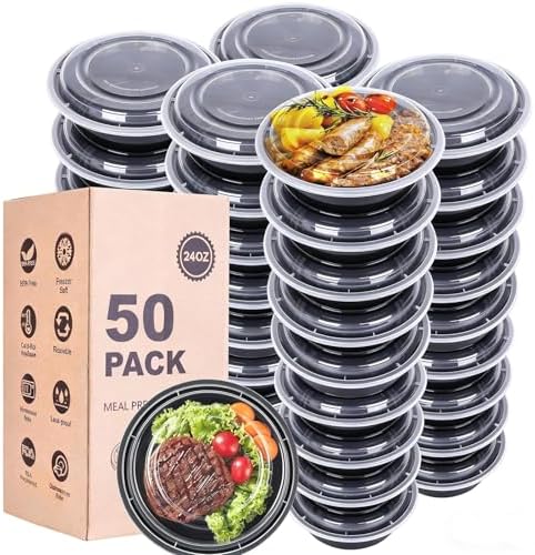 Meal Prep Containers, 50Pack 24oz Round To Go Bowls with Lids by WGCC