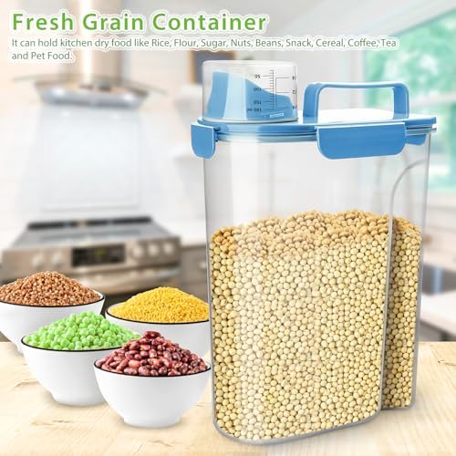Viretec Rice Storage Container, 5 to 10lb Dry Food Airtight Dispenser, Pet Dog Cat Food Canister, BPA Free Clear Plastic Kitchen and Pantry Bin for Oatmeal, Cereal, Pasta, Flour Pack of 2 Blue - Image 7