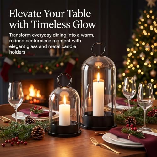 Fohil Hurricane Candle Holders Metal Set of 2 with Handmade Sturdy Glass Dome,5" & 4" Wide for Pillar Candles, Christmas Table Centerpiece, Wedding Party Home Decor - Image 6