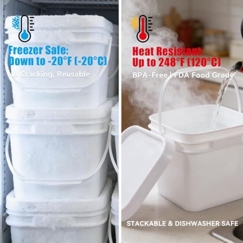 34 oz Food Storage Buckets with Lids, 4 Pack Square BPA Free Plastic Containers with Handles and Labels for Snacks, Meal Prep, Pantry and Freezer (White) - Image 4