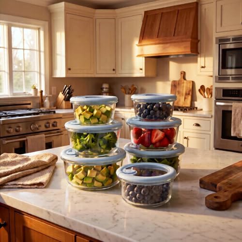 Glass Food Storage Containers with Silicone Glass Lids, 6 Pack Round Airtight Meal Prep food container, Leakproof Borosilicate Glass Bowls Set, Microwave, Oven, Freezer & Dishwasher Safe - Image 7