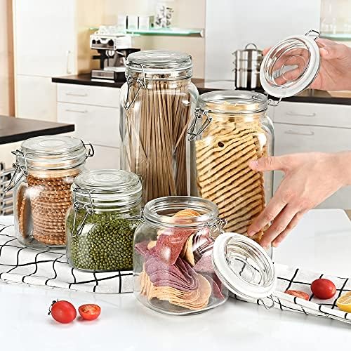 32oz Glass Food Storage Jars with Airtight Clamp Lids,Set of 4 Airtight Glass Canister Square- Clear Storage Container for Kitchen Container Storing Sugar, Flour, Cereal,Coffee,Spice… - Image 6