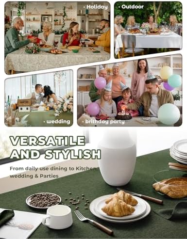 Decorelia Waterproof Table Cloth for 10ft Rectangle Table, Outdoor Spillproof Wrinkle Free Tablecloth for Banquet, Christmas, Thanksgiving,Easter (Oblong, 60 x 144 Inch (12-14 Seats), Dark Green) - Image 6
