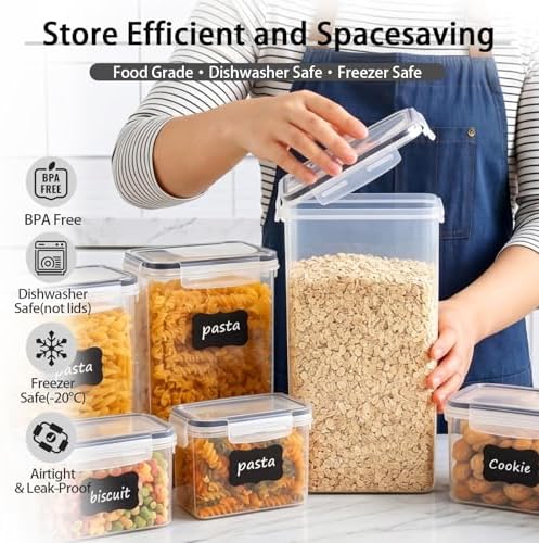 24 PCS Airtight Food Storage Containers with Lids, Plastic Kitchen and Organization Canisters for Cereal, Dry Food, Flour and Sugar, BPA-Free, PVC-Free, Includes 24 Black Labels & Marker - Image 4