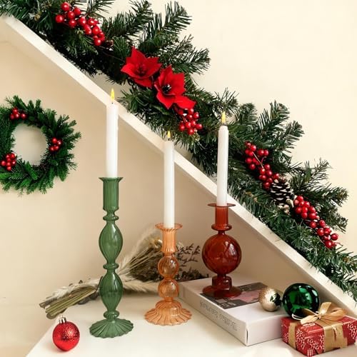 3pcs Glass Candlestick Holders Set of 3 for Decor Fall Taper Candle Stand - Image 2